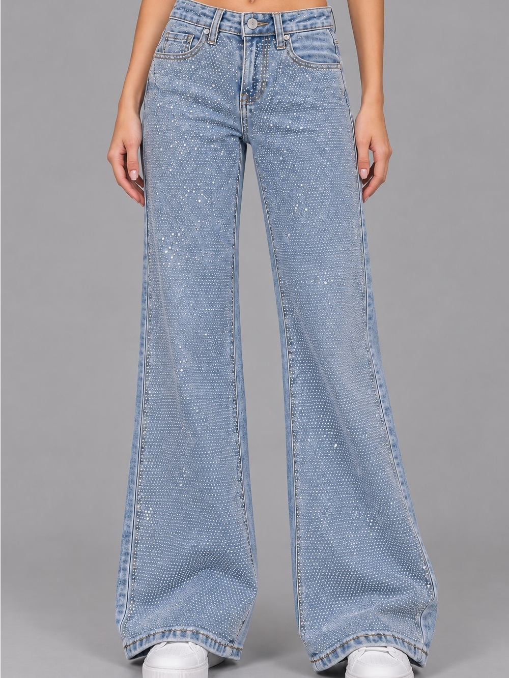 Austin Landing Rhinestone Wide Leg Jeans Women’s Size 00 Light Wash Y2K